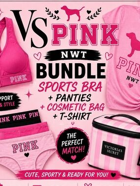 PINK Victoria's Secret Pink Sports Bra, Panties & Cosmetic Bag Bundle